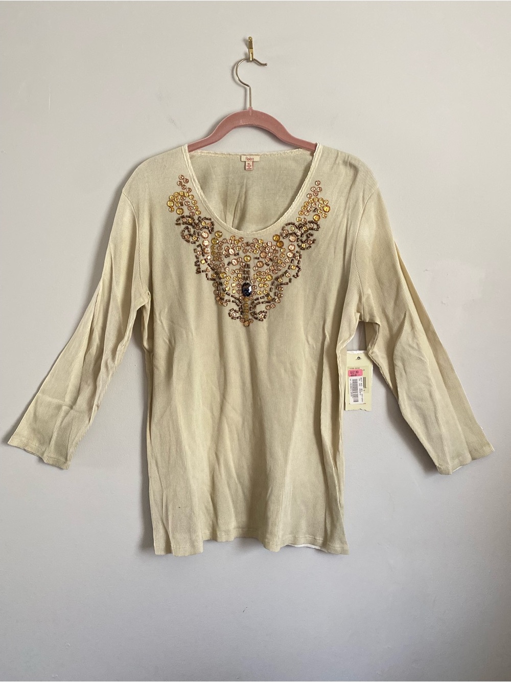 Reba 3/4 Sleeve Top XL Embellished Western Eclectic Boho Y2K Festival Artsy NWT